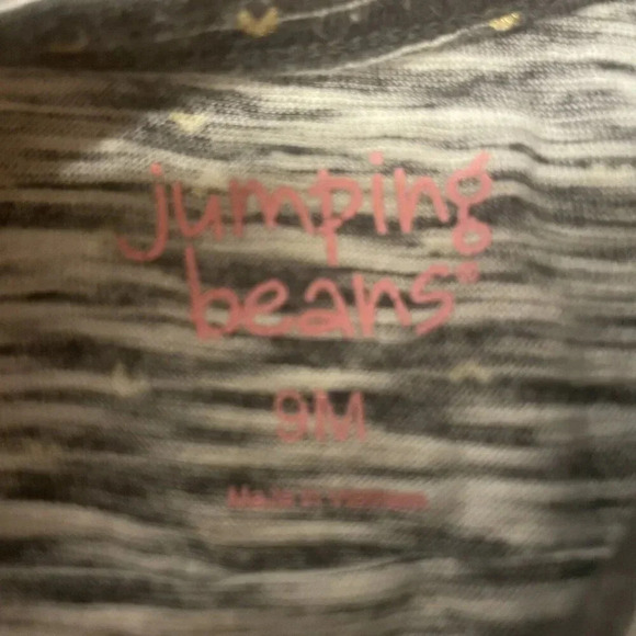 9M Jumping Beans Long Sleeve Gray Top With Gold Stripes & Hearts - Picture 3 of 3